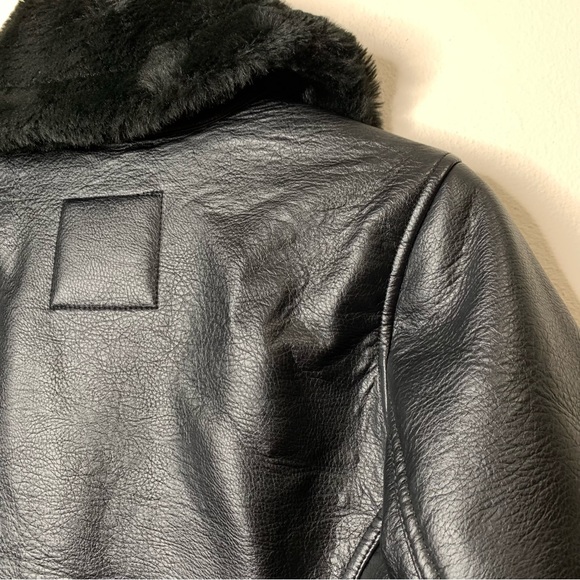 Abercrombie & Fitch Black Leather faux fur bomber jacket - Picture 8 of 14